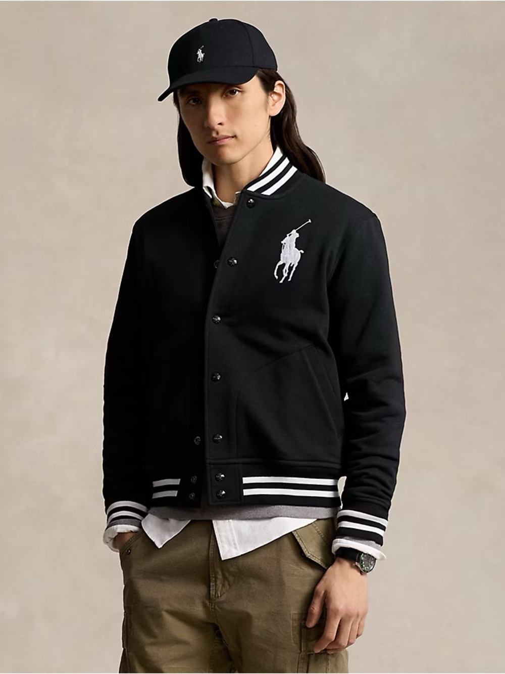 Polo Ralph Lauren Big Pony Fleece Baseball Jacket Polo Black Varsity Bomber XL